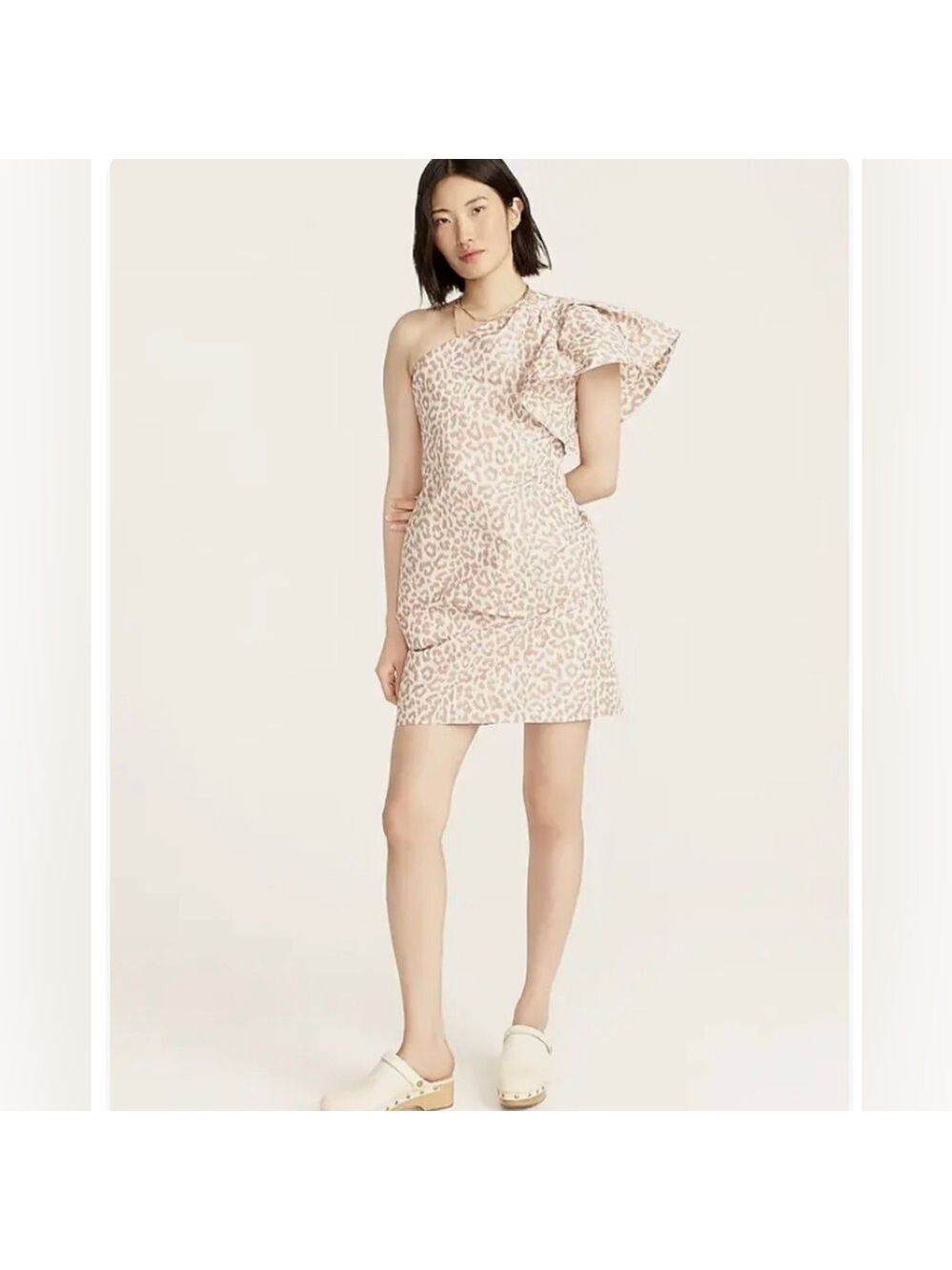 J. Crew One-Shoulder Ruffle Mini in Blush Leopard